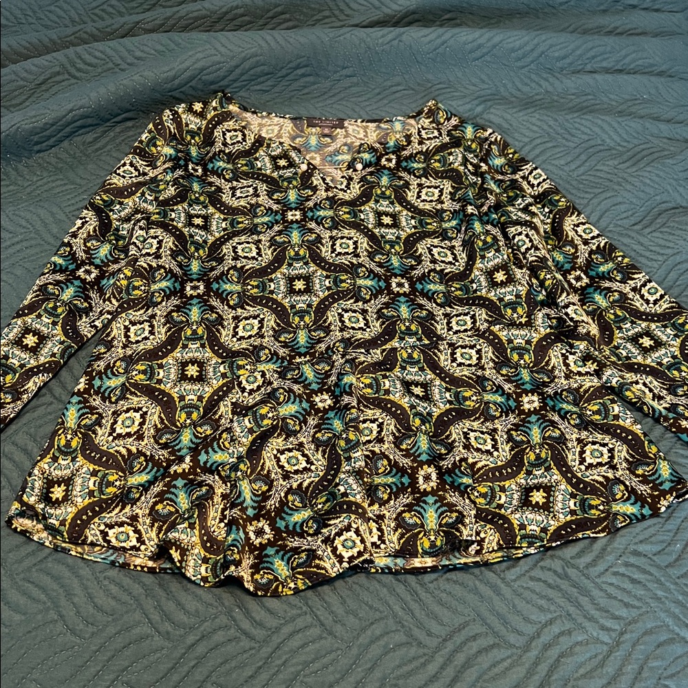 The Limited Navy, Black, Teal, Chartreuse Long Sleeve Blouse Size Medium